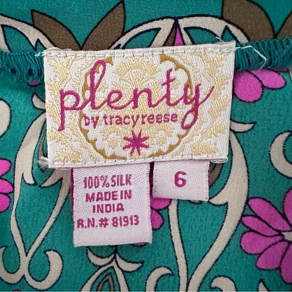 Plenty Tracy Reece Pink & Green Floral Silk Top 6 - Picture 7 of 11